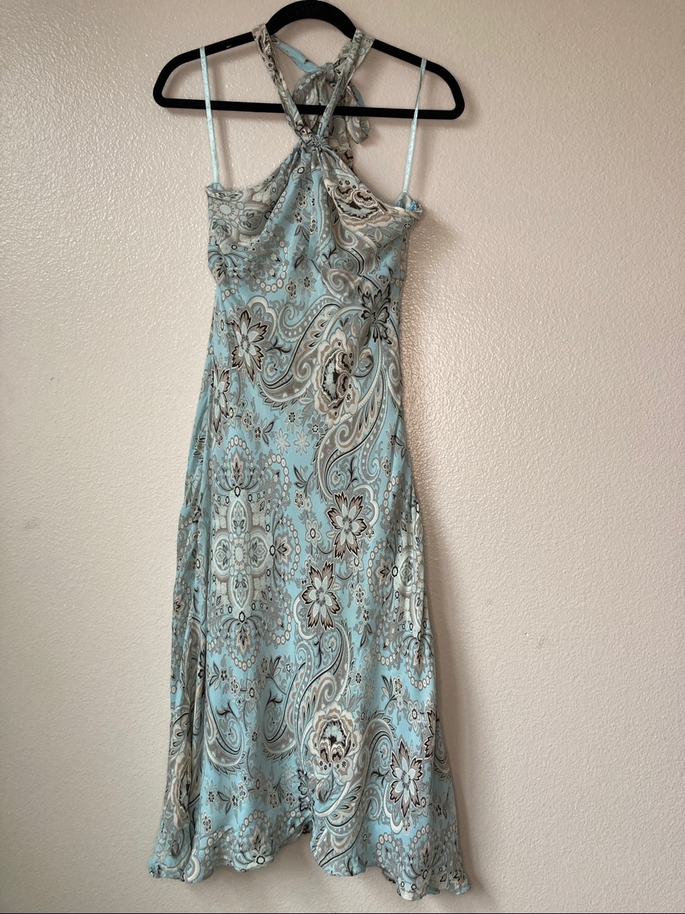 Vintage Y2K Ann Taylor silk bias cut halter tie neck paisley floral dress sz 6